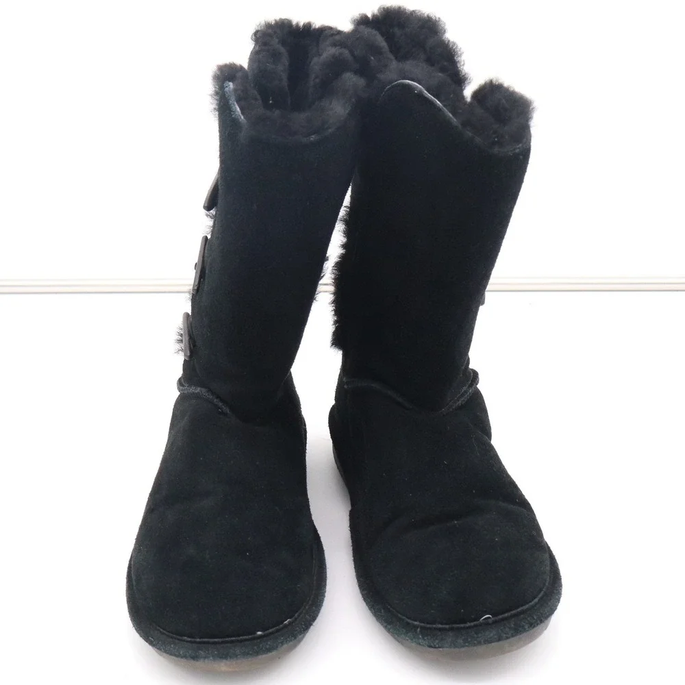 Bearpaw Sarah Black Suede Mid-Calf Winter Boots Triple Toggle Women's 7